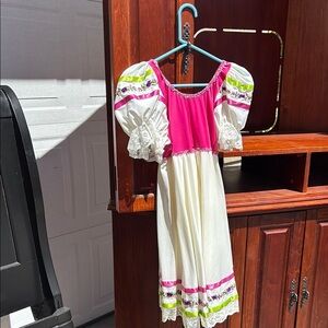 Revolution Pink and White Kids Dance Dress with Green Accents